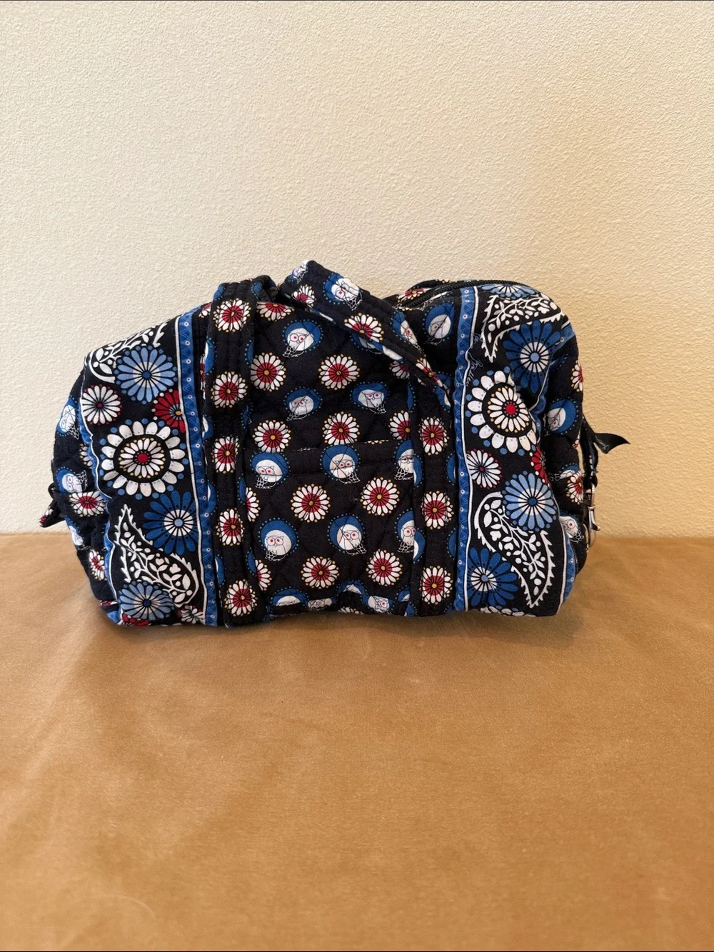 Vera Bradley Quilted Floral Cosmetic Bag - Blue/Black/Red